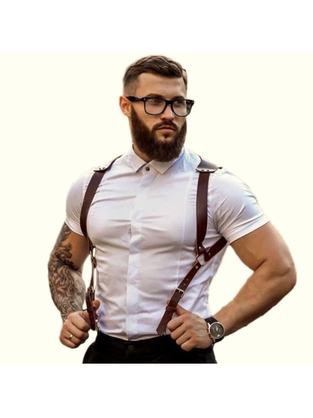 Men's Cross Back Body Vegan Leather Chest Harness Dark Brown Hot Accessory